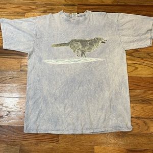 1986 Vintage Harlequin Wolf Tie Dye Purple Grey Animal XLarge